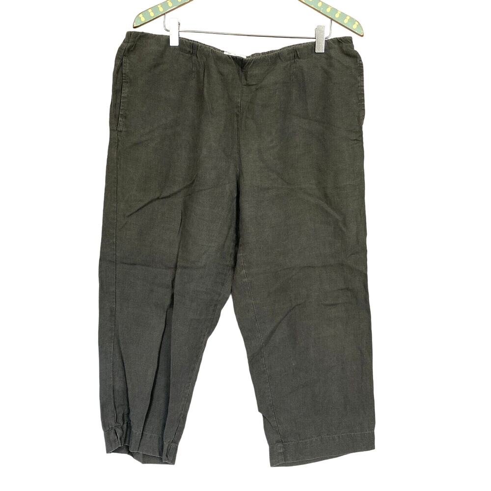 J Jill Linen Crop Pants Medium 36x22 Elastic‎ Pull On Baggy Lagenlook Neutral